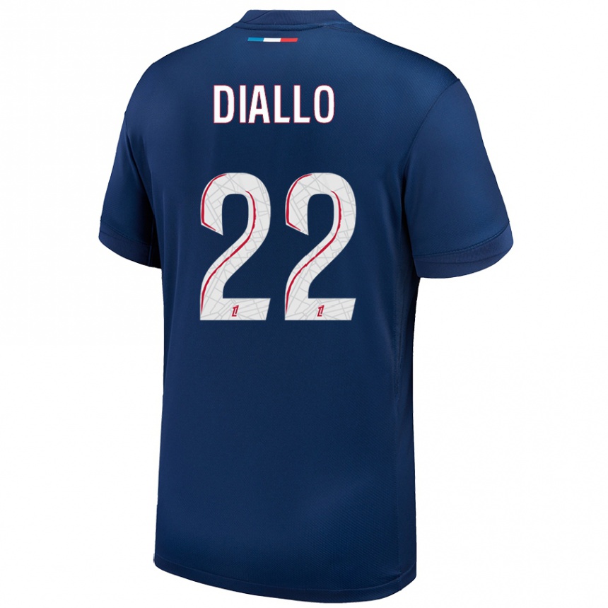 Kids Football Abdou Diallo #22 Navy Blue White Home Jersey 2024/25 T-Shirt Uk