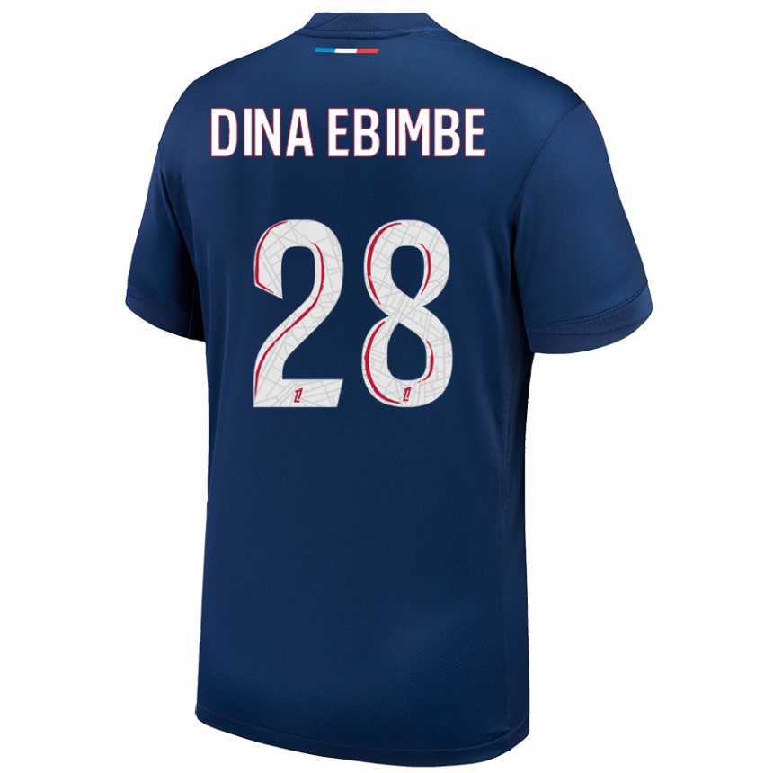 Kids Football Eric Junior Dina Ebimbe #28 Navy Blue White Home Jersey 2024/25 T-Shirt Uk