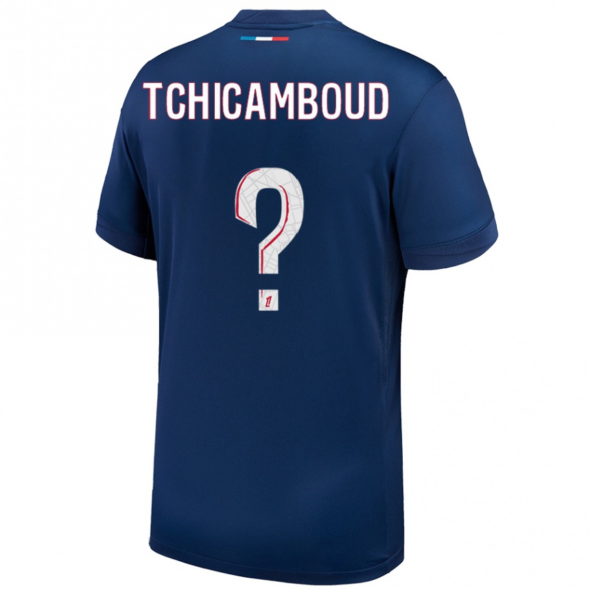 Kids Football Queyrell Tchicamboud #0 Navy Blue White Home Jersey 2024/25 T-Shirt Uk