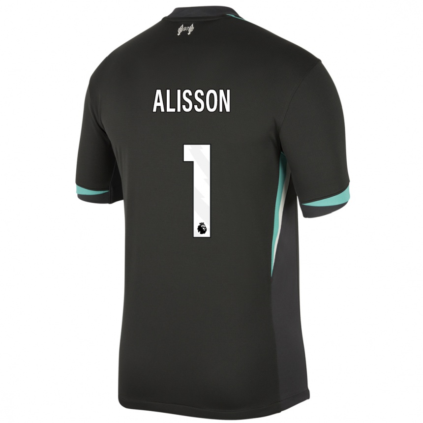 Kids Football Alisson #1 Black Anthracite White Away Jersey 2024/25 T-Shirt Uk