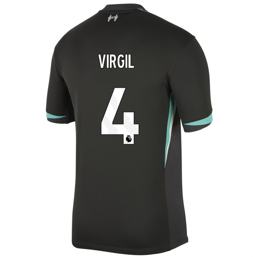 Kids Football Virgil Van Dijk #4 Black Anthracite White Away Jersey 2024/25 T-Shirt Uk