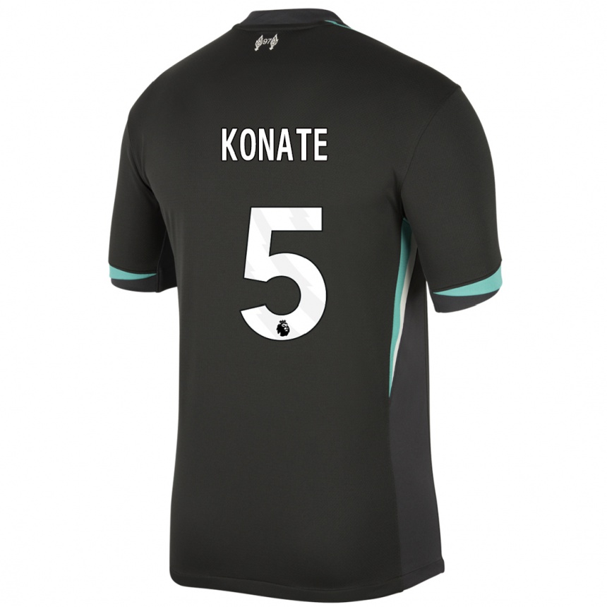 Kids Football Ibrahima Konate #5 Black Anthracite White Away Jersey 2024/25 T-Shirt Uk