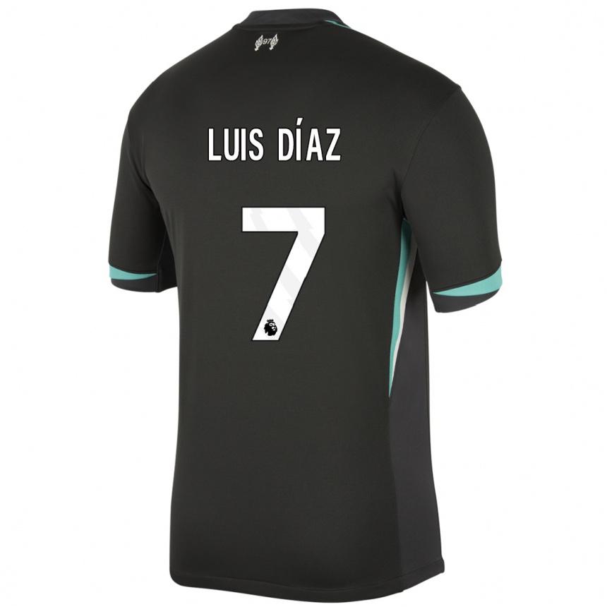 Kids Football Luis Diaz #7 Black Anthracite White Away Jersey 2024/25 T-Shirt Uk