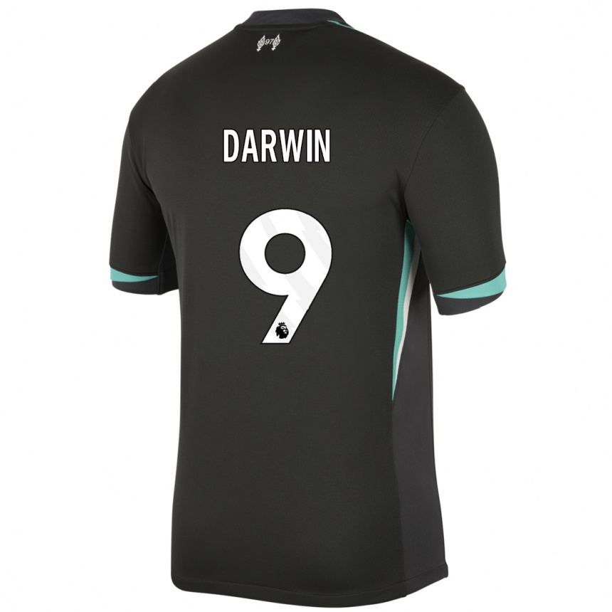 Kids Football Darwin Nunez #9 Black Anthracite White Away Jersey 2024/25 T-Shirt Uk