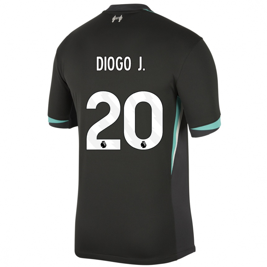 Kids Football Diogo Jota #20 Black Anthracite White Away Jersey 2024/25 T-Shirt Uk