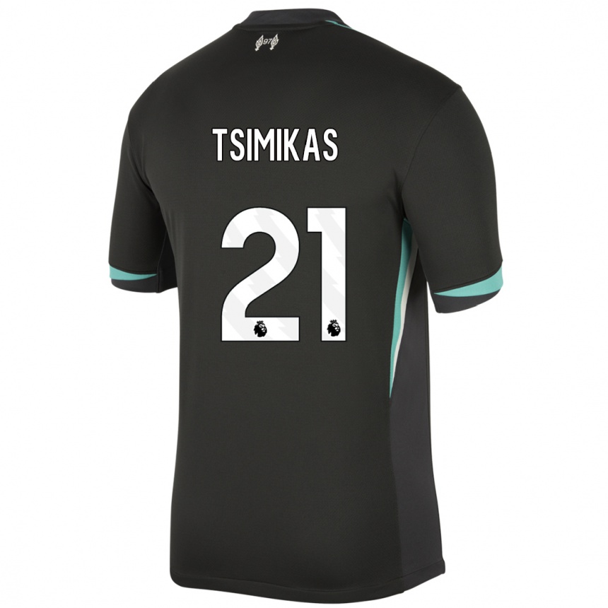 Kids Football Konstantinos Tsimikas #21 Black Anthracite White Away Jersey 2024/25 T-Shirt Uk