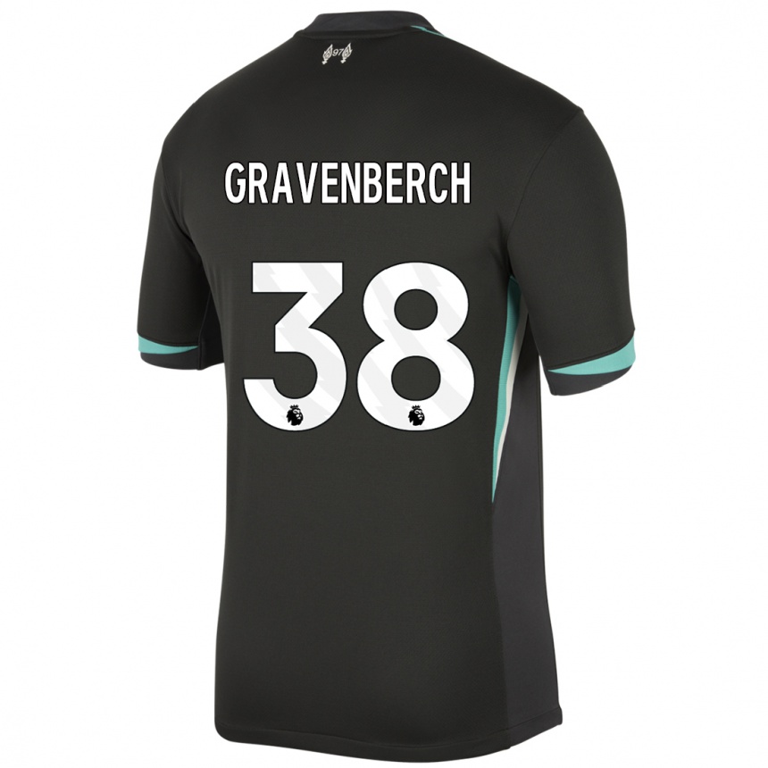 Kids Football Ryan Gravenberch #38 Black Anthracite White Away Jersey 2024/25 T-Shirt Uk