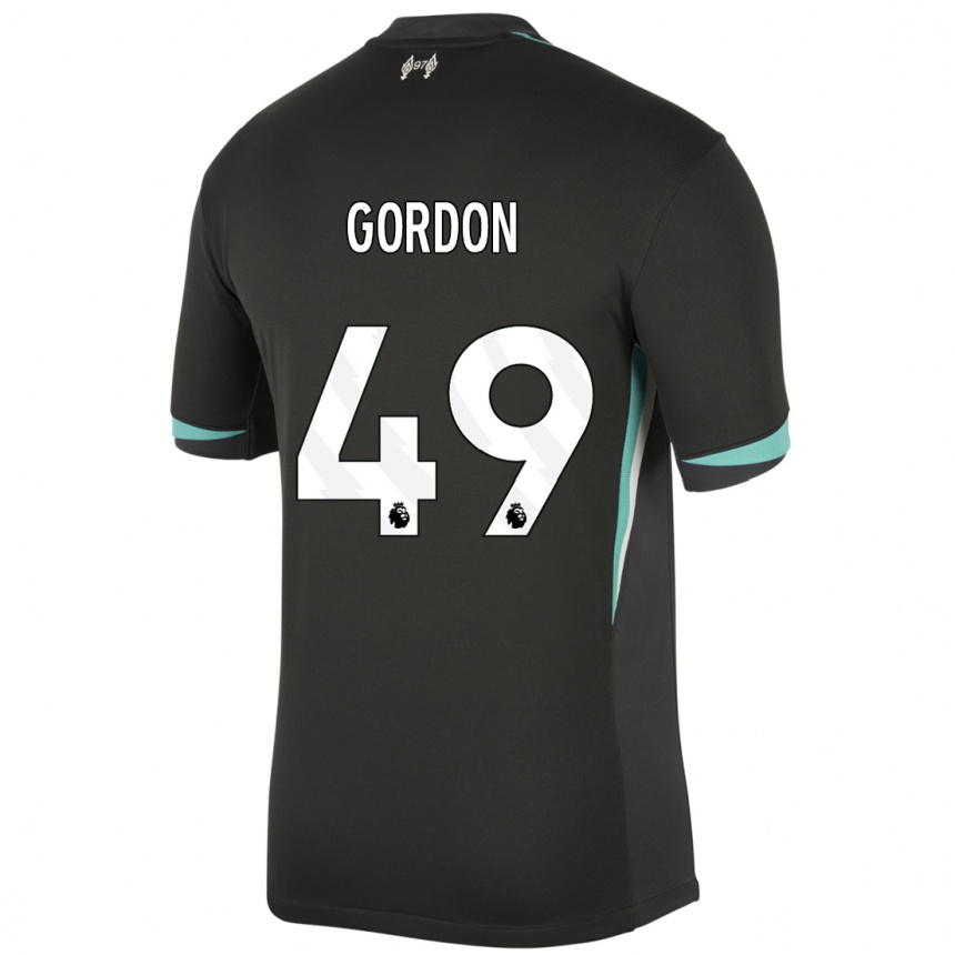 Kids Football Kaide Gordon #49 Black Anthracite White Away Jersey 2024/25 T-Shirt Uk