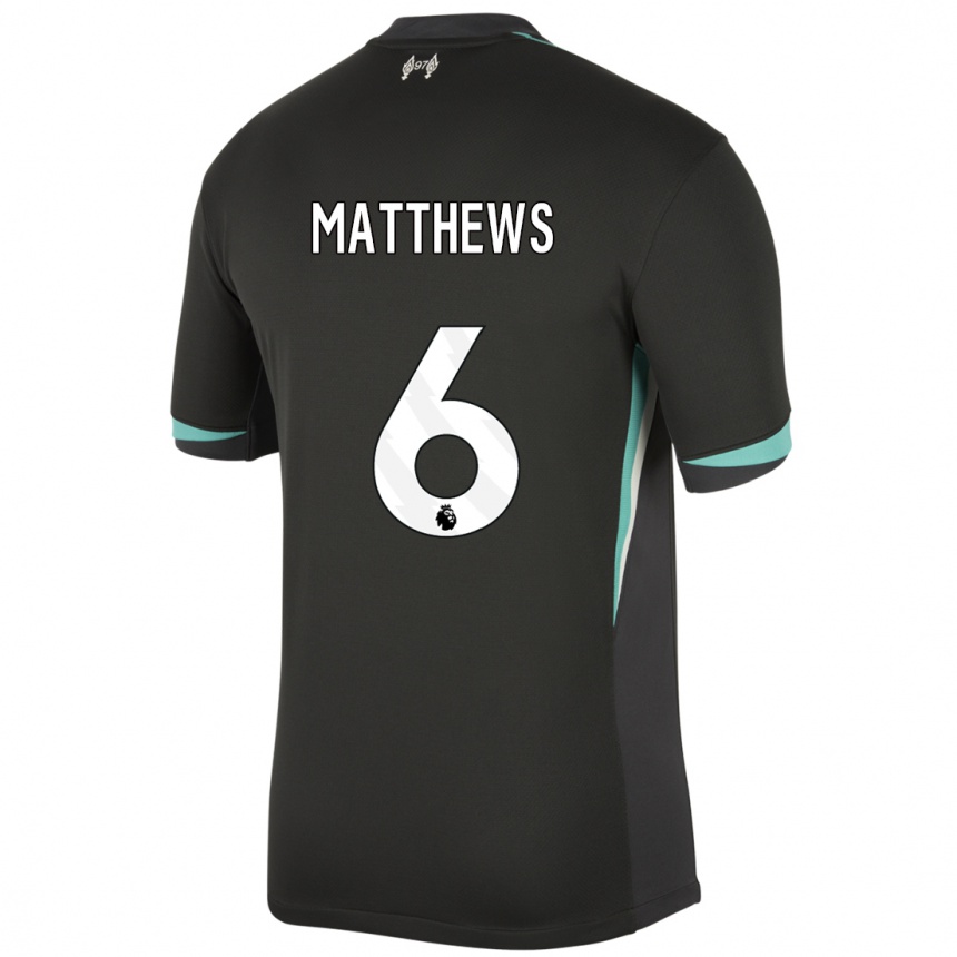 Kids Football Jasmine Matthews #6 Black Anthracite White Away Jersey 2024/25 T-Shirt Uk