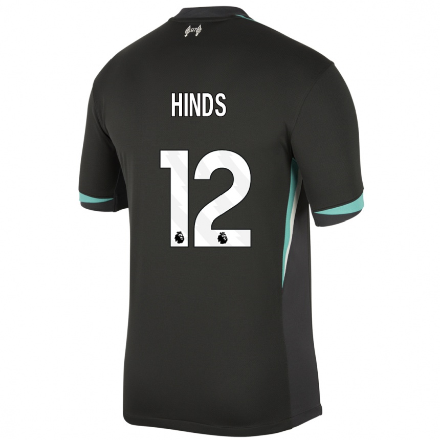 Kids Football Taylor Hinds #12 Black Anthracite White Away Jersey 2024/25 T-Shirt Uk