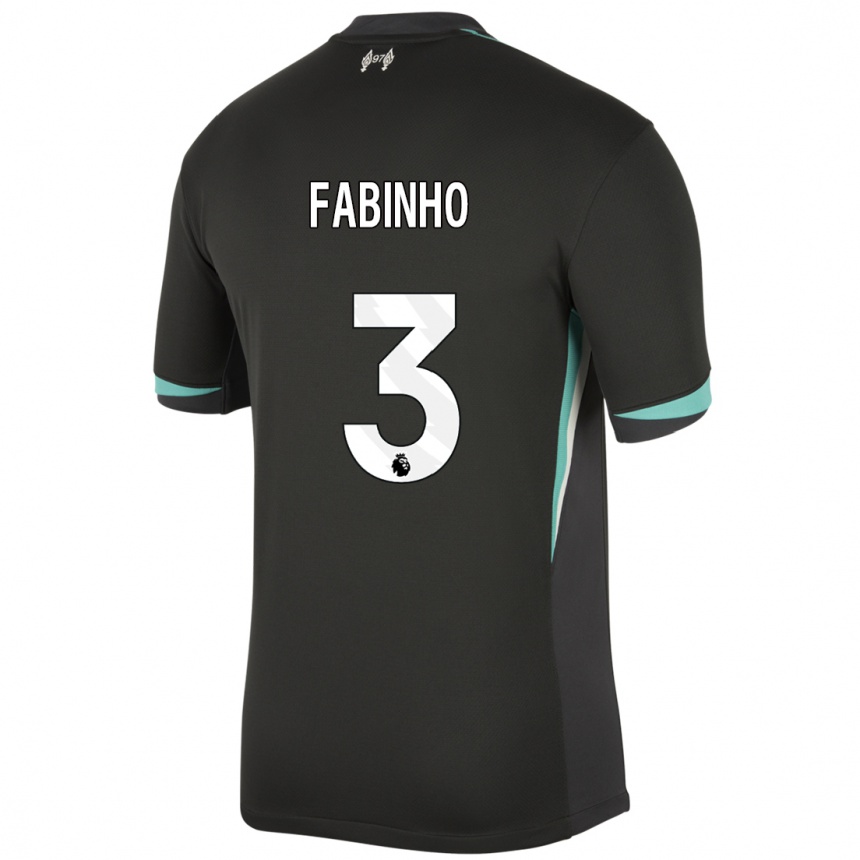 Kids Football Fabinho #3 Black Anthracite White Away Jersey 2024/25 T-Shirt Uk