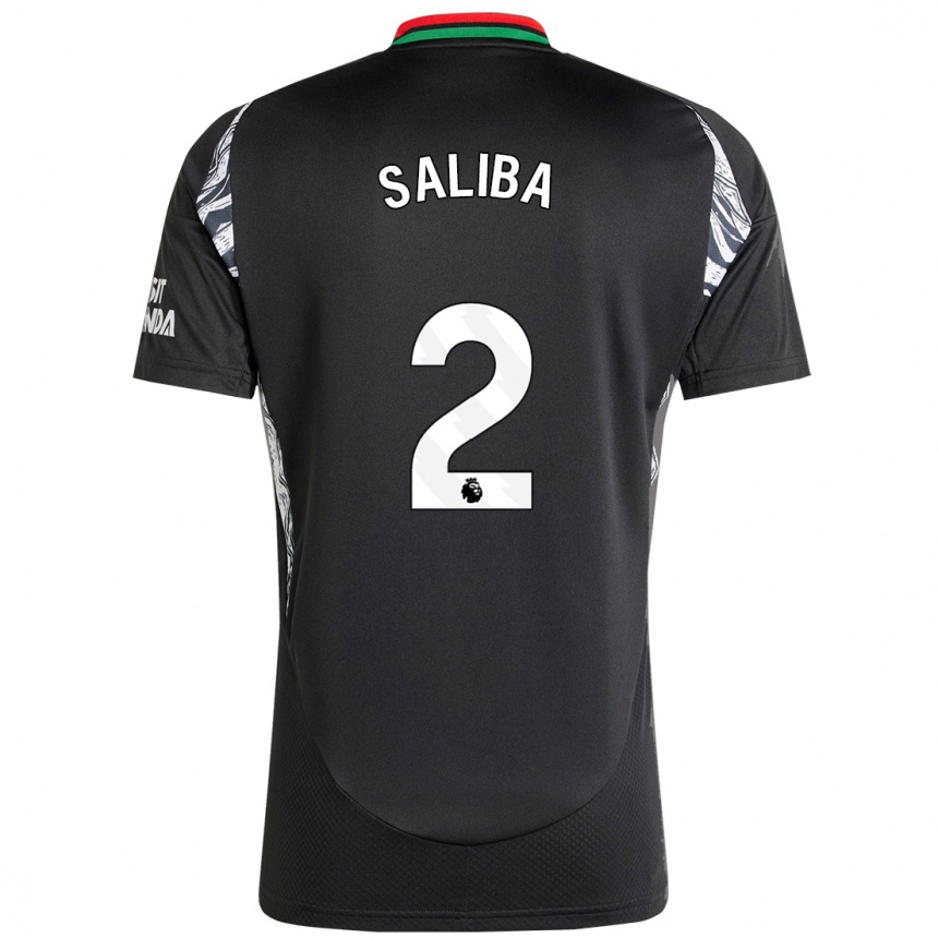 Kids Football William Saliba #2 Black Away Jersey 2024/25 T-Shirt Uk