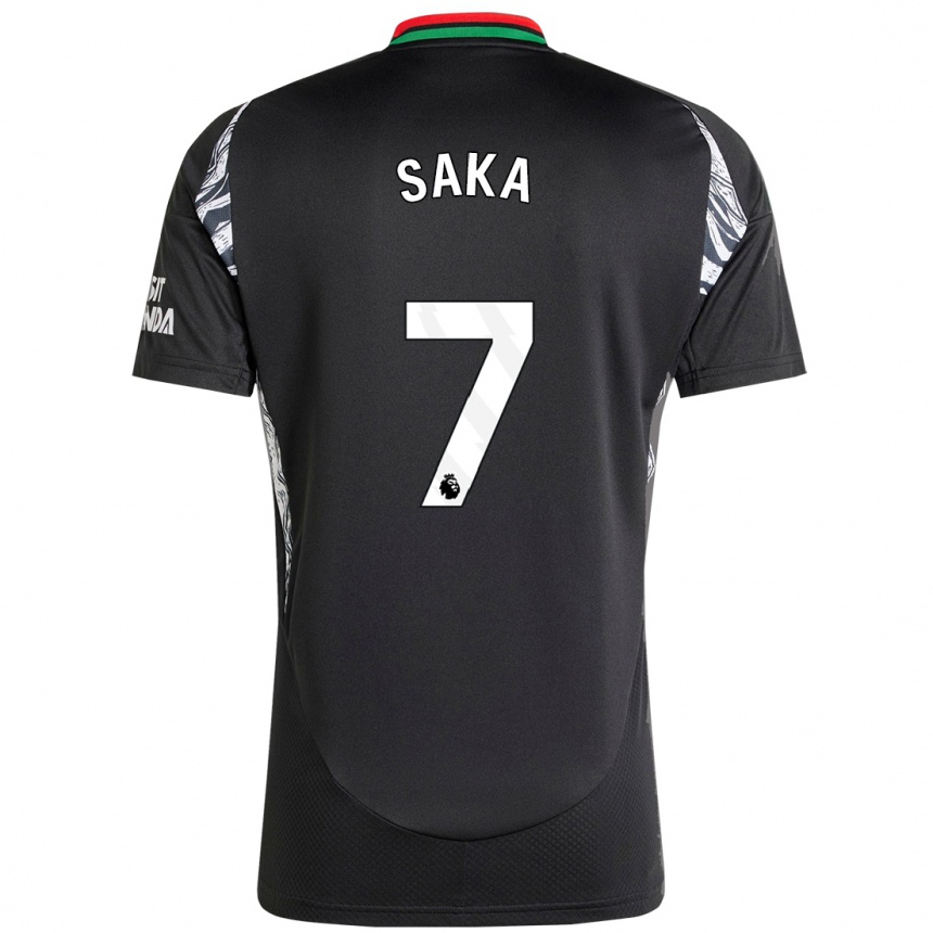 Kids Football Bukayo Saka #7 Black Away Jersey 2024/25 T-Shirt Uk