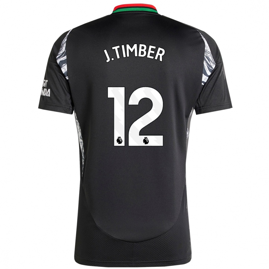 Kids Football Jurrien Timber #12 Black Away Jersey 2024/25 T-Shirt Uk