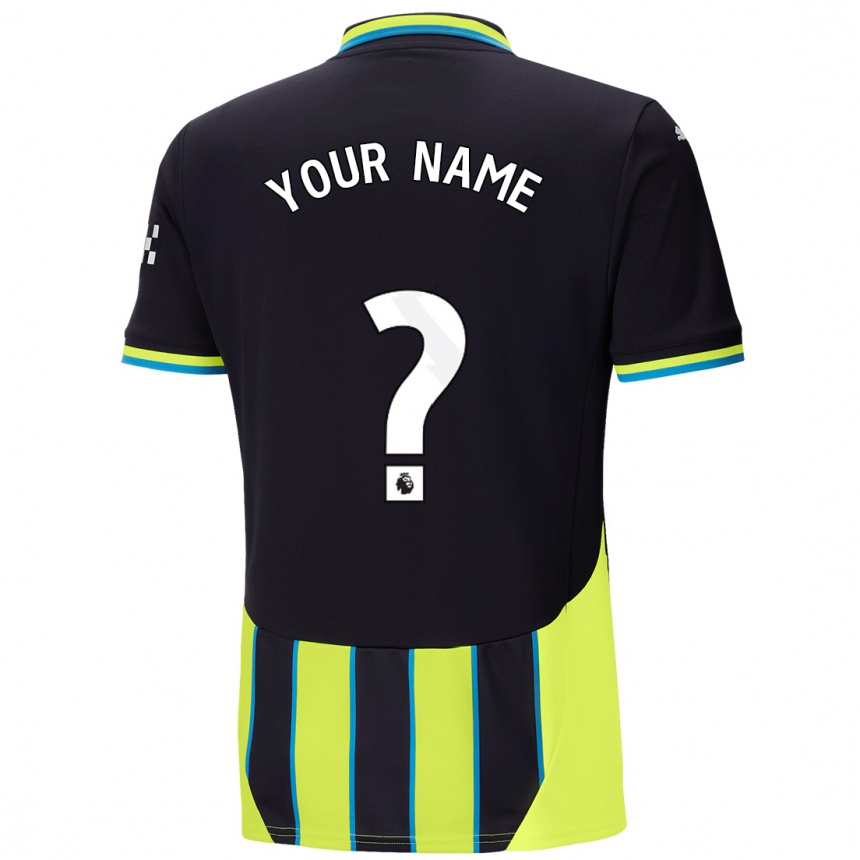 Kids Football Your Name #0 Blue Yellow Away Jersey 2024/25 T-Shirt Uk