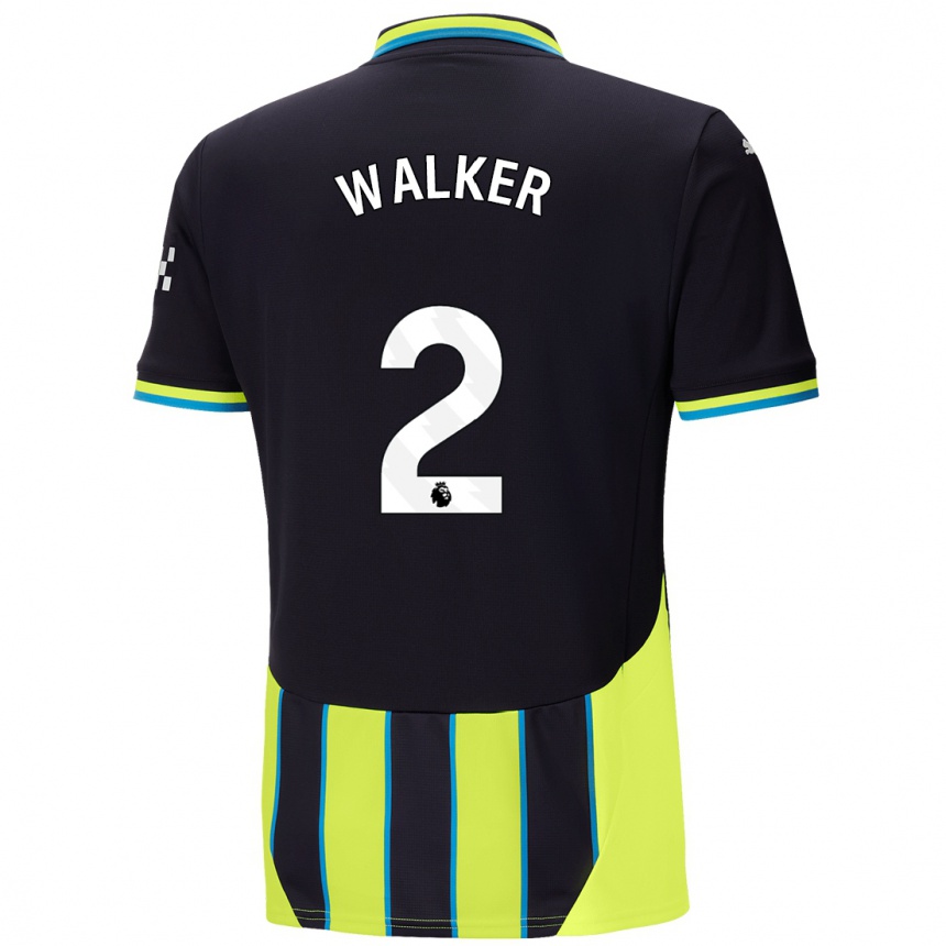 Kids Football Kyle Walker #2 Blue Yellow Away Jersey 2024/25 T-Shirt Uk