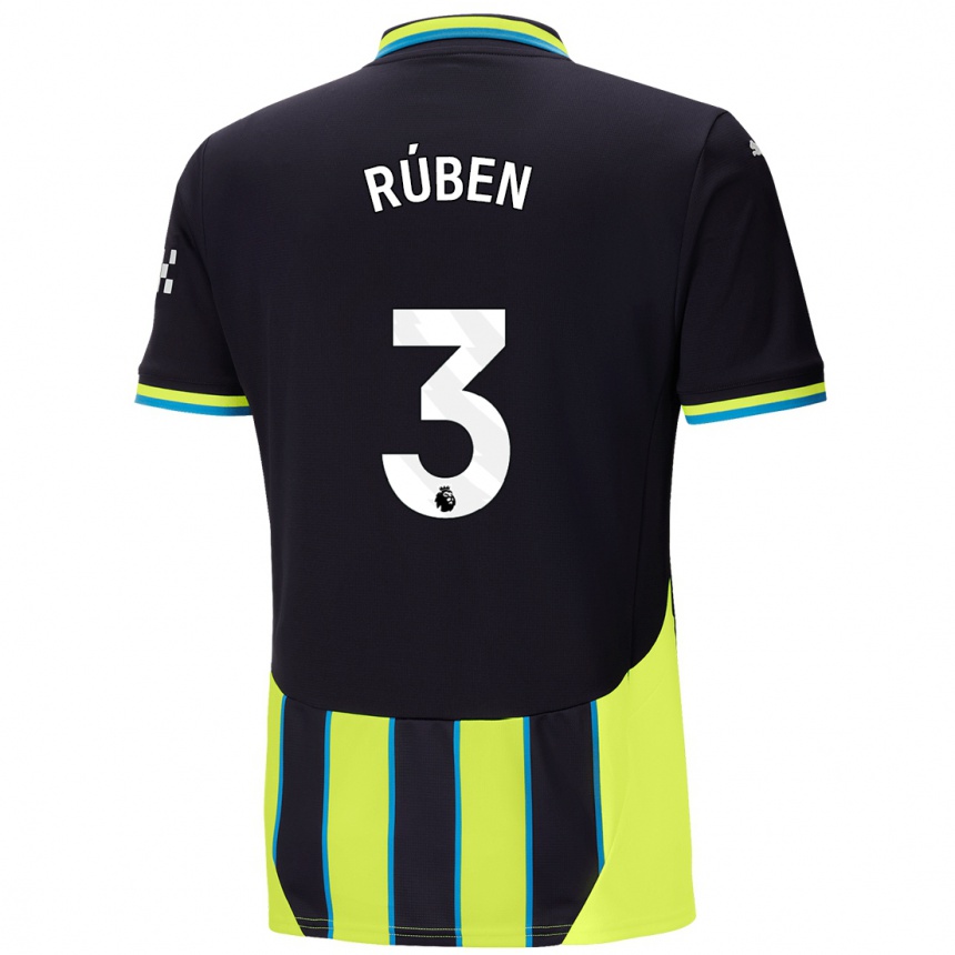 Kids Football Ruben Dias #3 Blue Yellow Away Jersey 2024/25 T-Shirt Uk