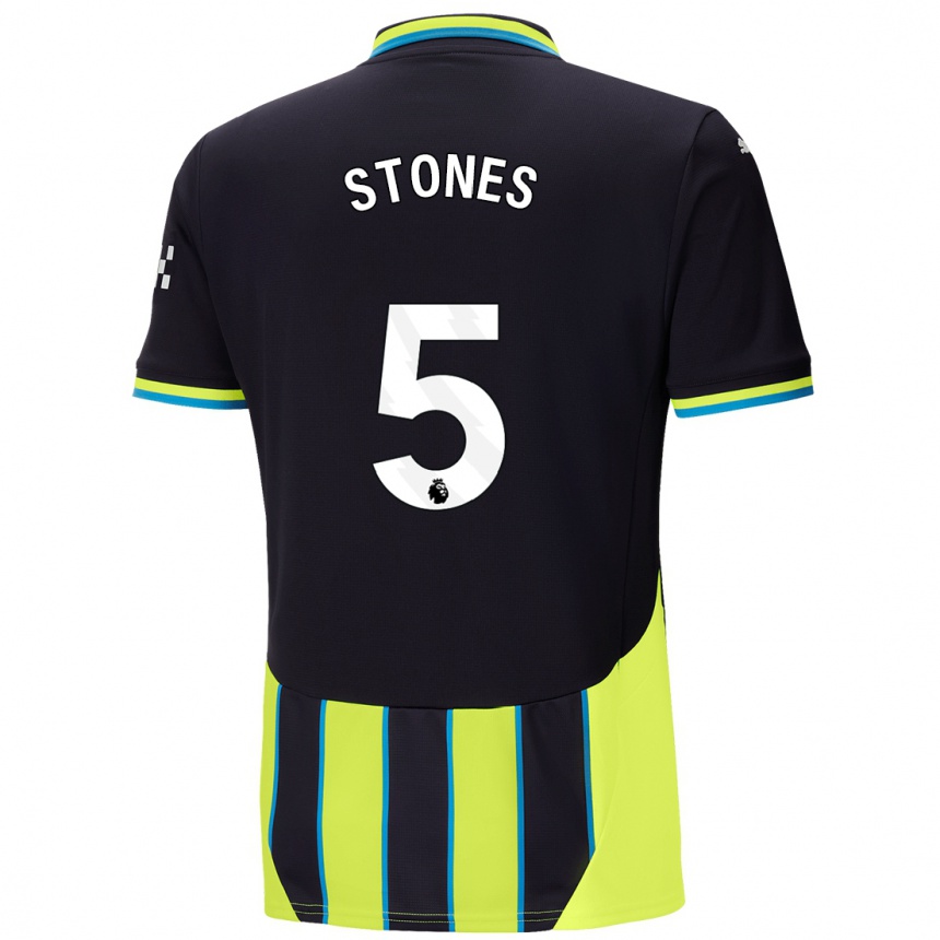 Kids Football John Stones #5 Blue Yellow Away Jersey 2024/25 T-Shirt Uk