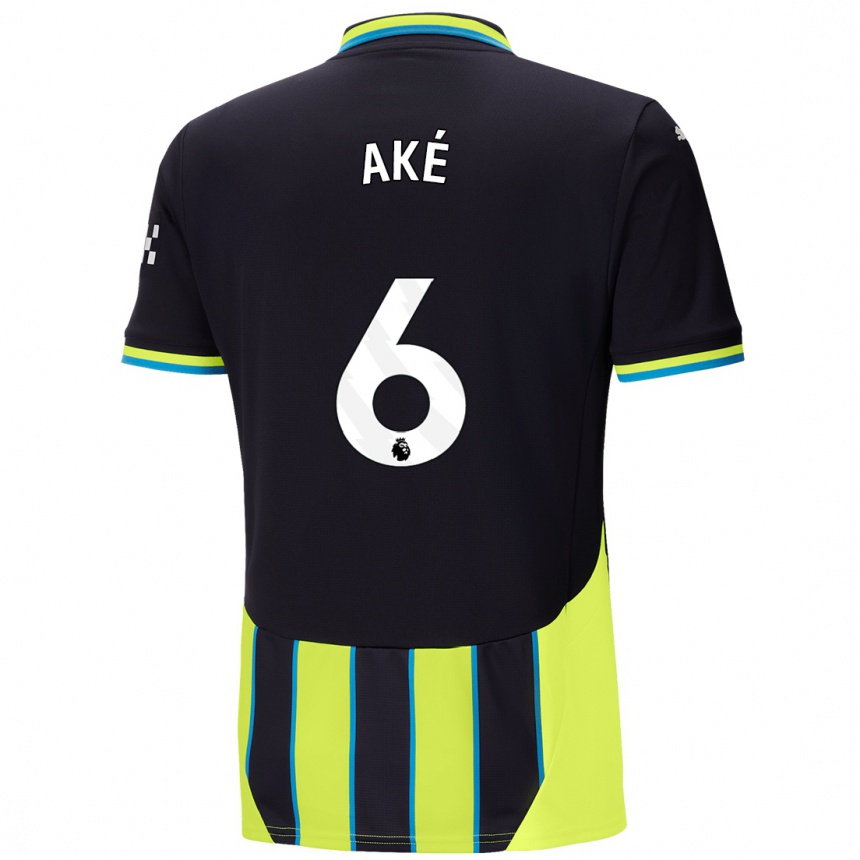 Kids Football Nathan Ake #6 Blue Yellow Away Jersey 2024/25 T-Shirt Uk