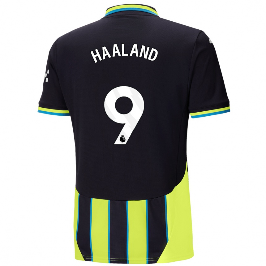 Kids Football Erling Haaland #9 Blue Yellow Away Jersey 2024/25 T-Shirt Uk