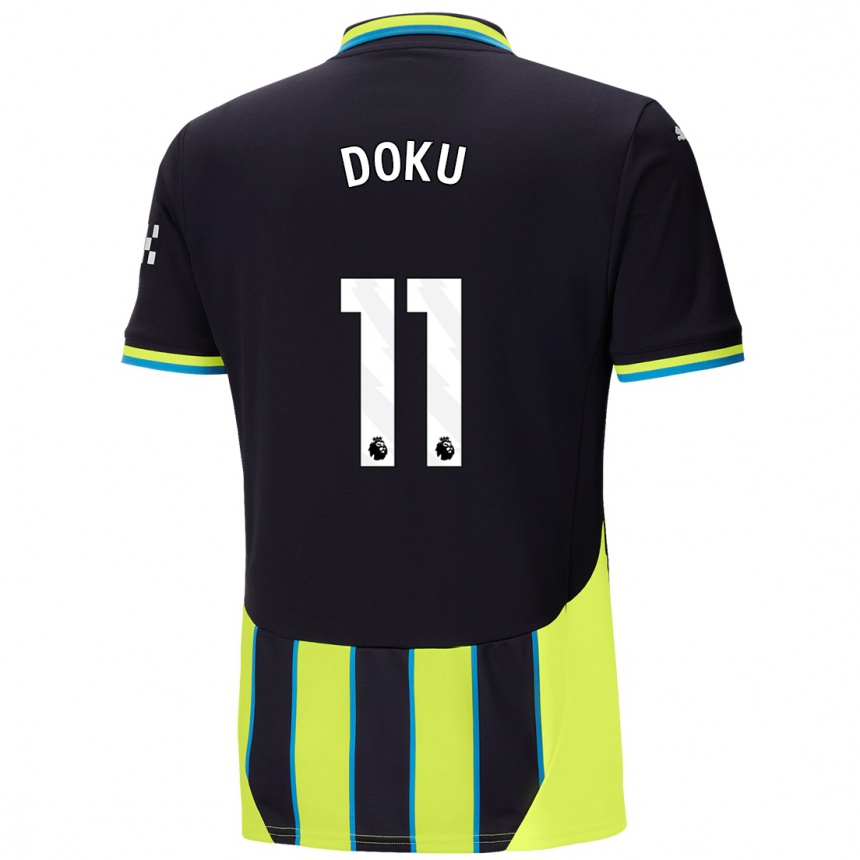 Kids Football Jérémy Doku #11 Blue Yellow Away Jersey 2024/25 T-Shirt Uk