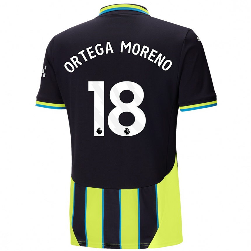 Kids Football Stefan Ortega Moreno #18 Blue Yellow Away Jersey 2024/25 T-Shirt Uk