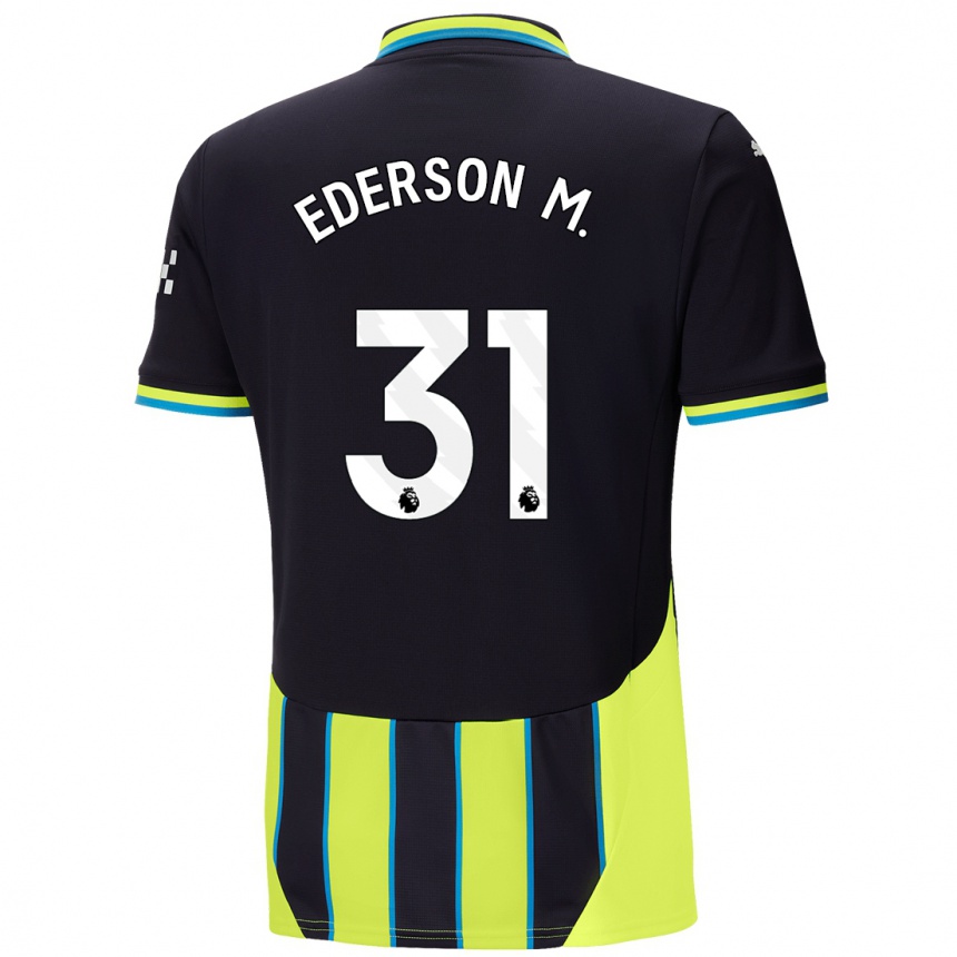 Kids Football Ederson Moraes #31 Blue Yellow Away Jersey 2024/25 T-Shirt Uk