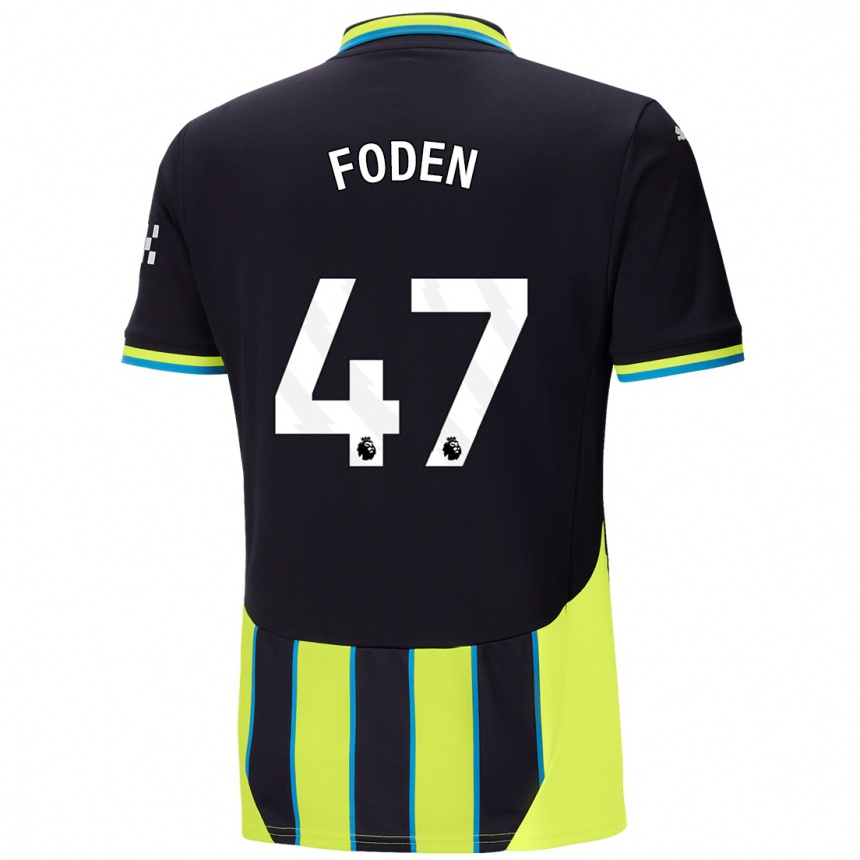 Kids Football Phil Foden #47 Blue Yellow Away Jersey 2024/25 T-Shirt Uk