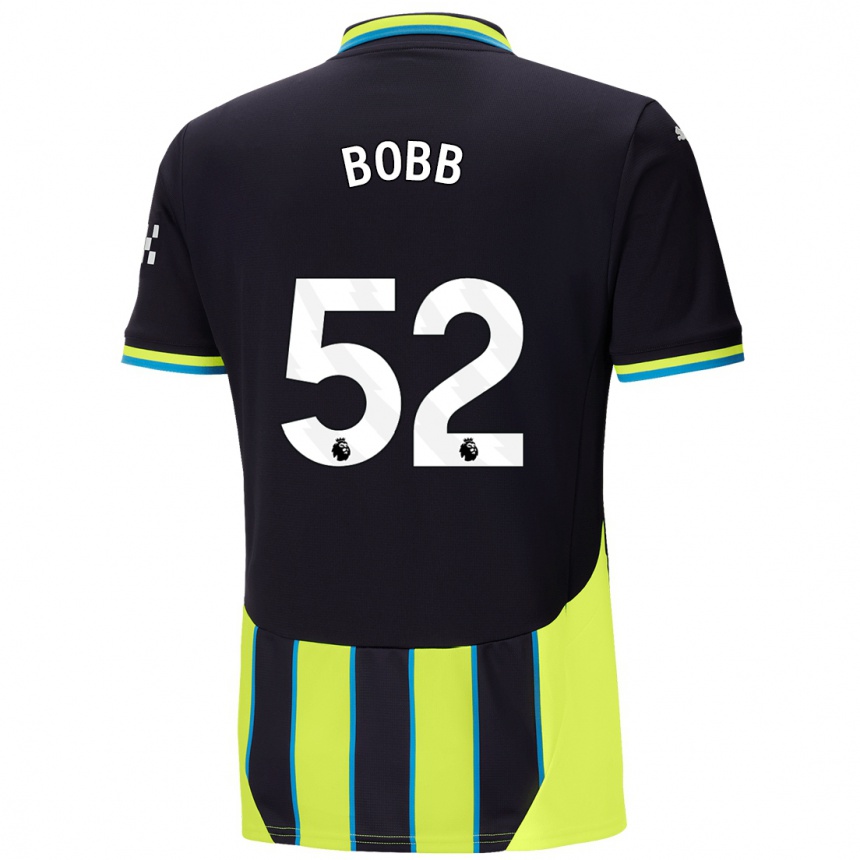 Kids Football Oscar Bobb #52 Blue Yellow Away Jersey 2024/25 T-Shirt Uk