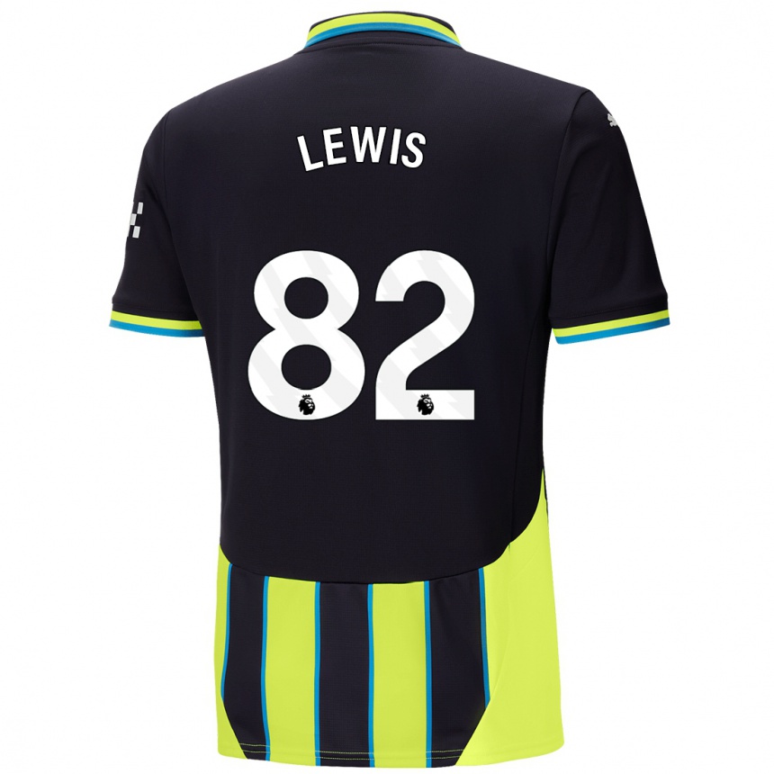 Kids Football Rico Lewis #82 Blue Yellow Away Jersey 2024/25 T-Shirt Uk