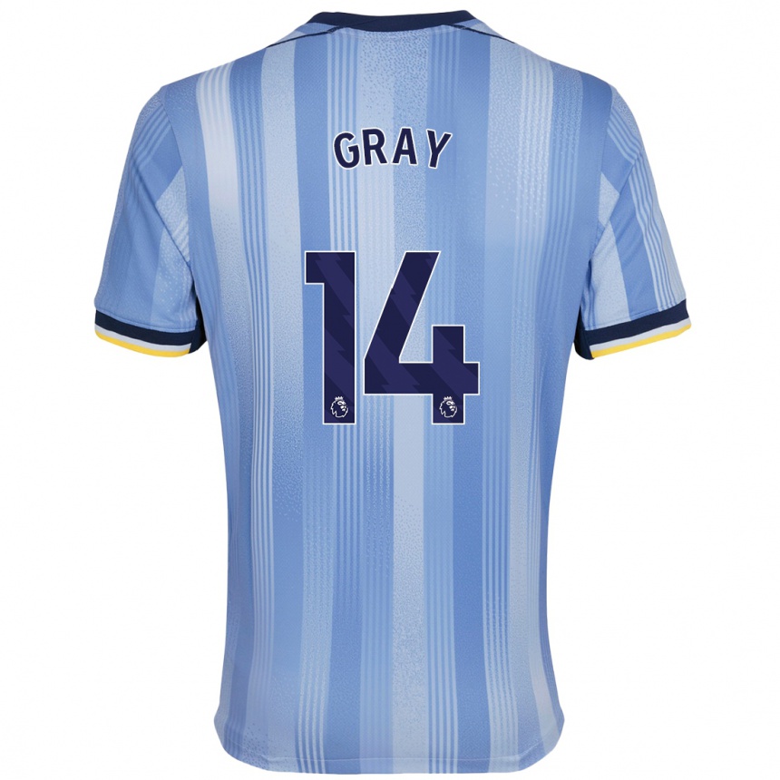 Kids Football Archie Gray #14 Light Blue Away Jersey 2024/25 T-Shirt Uk