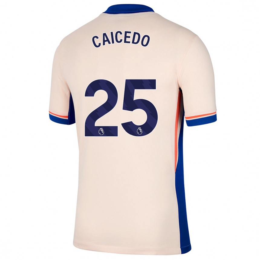 Kids Football Moisés Caicedo #25 Light Beige Away Jersey 2024/25 T-Shirt Uk