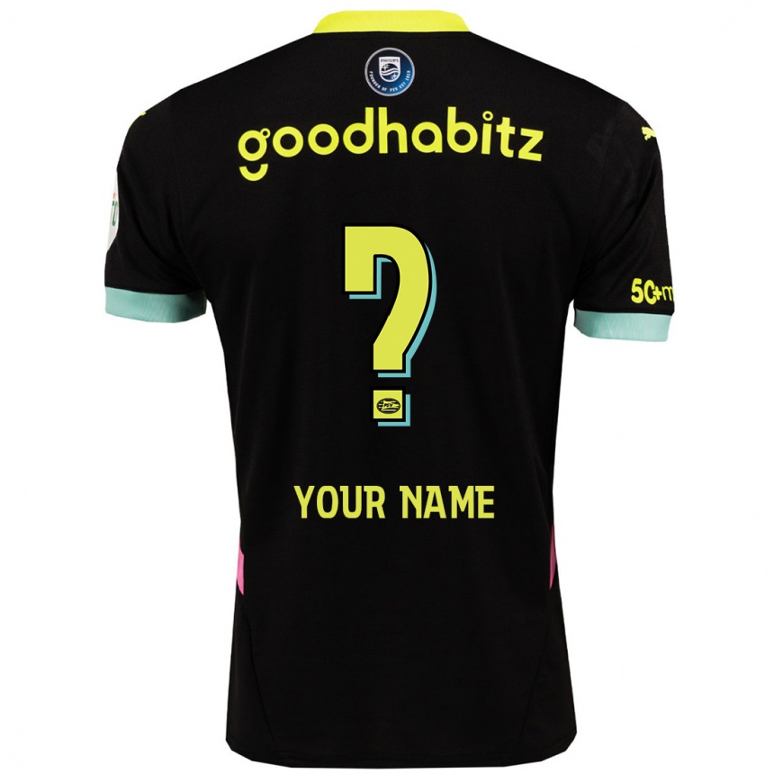 Kids Football Your Name #0 Black Yellow Away Jersey 2024/25 T-Shirt Uk