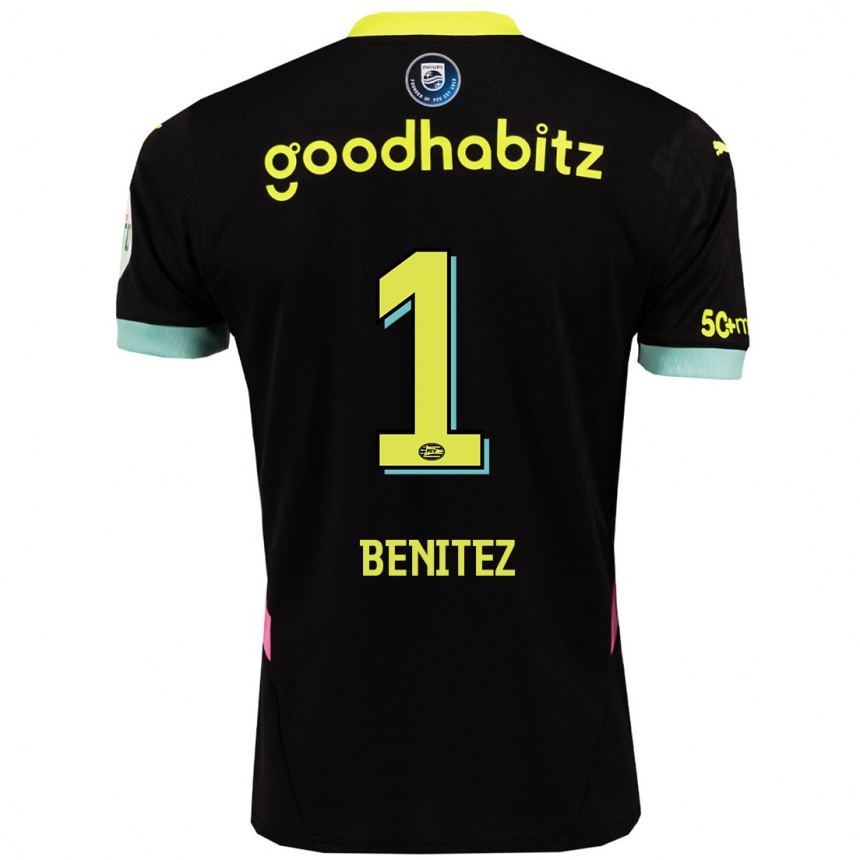 Kids Football Walter Benítez #1 Black Yellow Away Jersey 2024/25 T-Shirt Uk