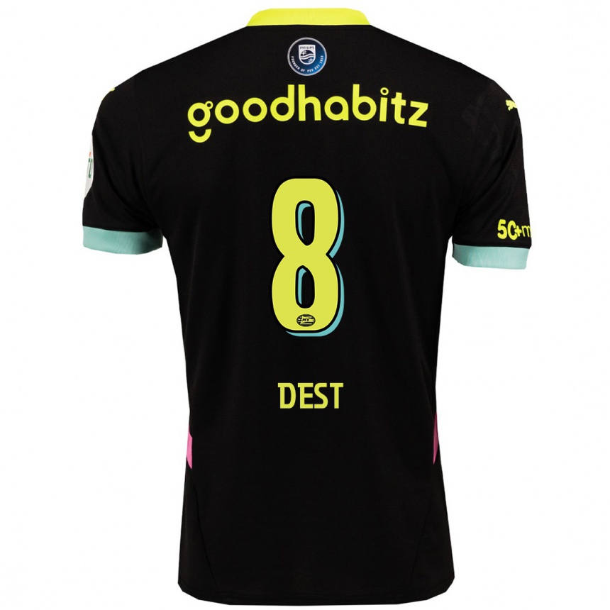 Kids Football Sergino Dest #8 Black Yellow Away Jersey 2024/25 T-Shirt Uk