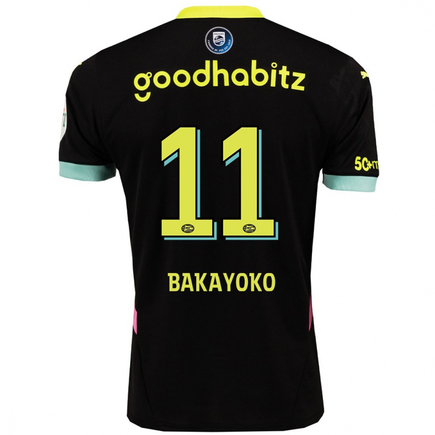 Kids Football Johan Bakayoko #11 Black Yellow Away Jersey 2024/25 T-Shirt Uk