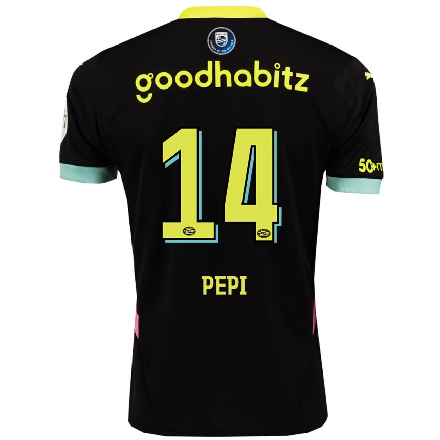 Kids Football Ricardo Pepi #14 Black Yellow Away Jersey 2024/25 T-Shirt Uk