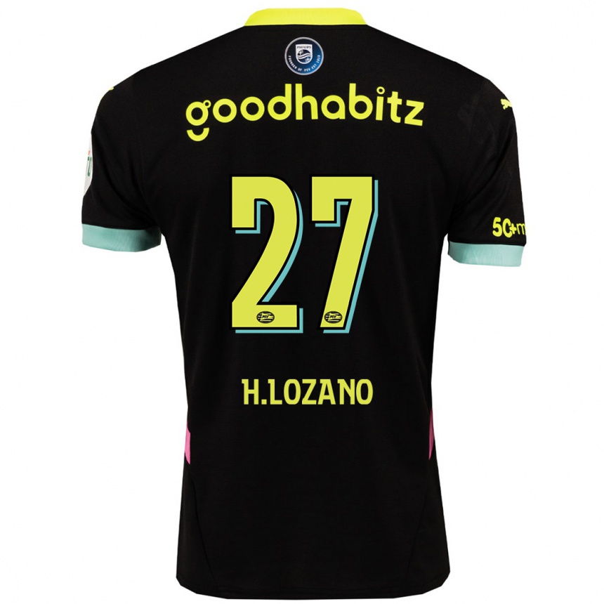 Kids Football Hirving Lozano #27 Black Yellow Away Jersey 2024/25 T-Shirt Uk