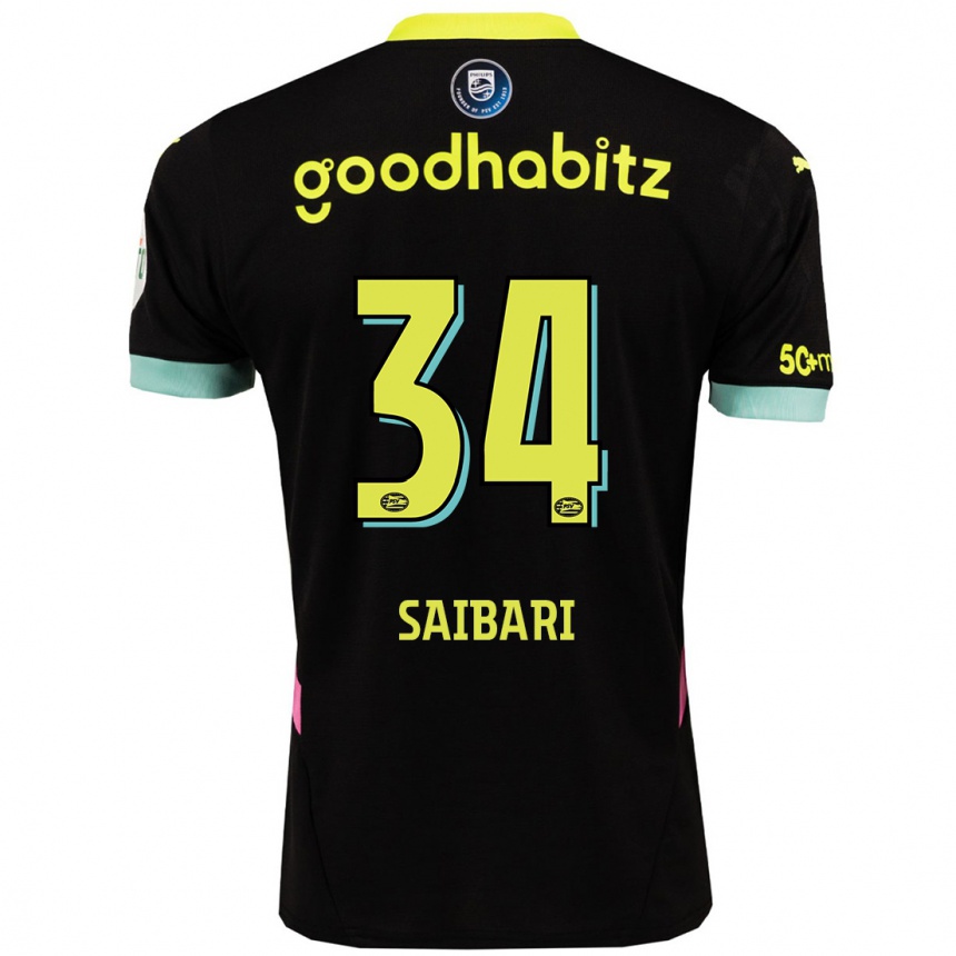 Kids Football Ismael Saibari #34 Black Yellow Away Jersey 2024/25 T-Shirt Uk