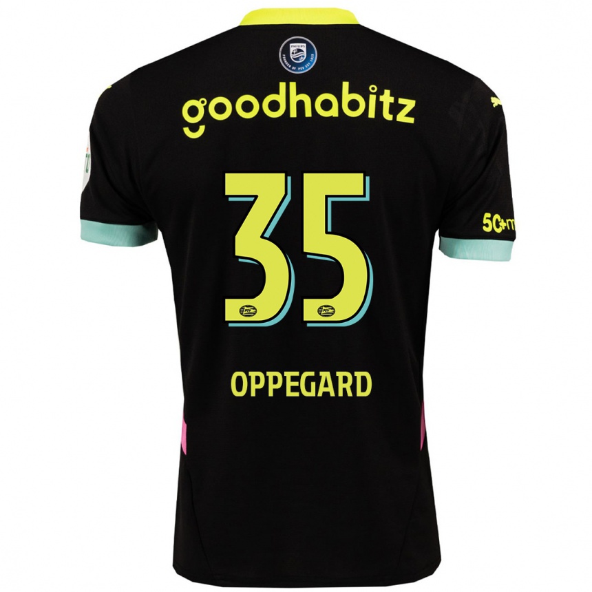 Kids Football Fredrik Oppegard #35 Black Yellow Away Jersey 2024/25 T-Shirt Uk