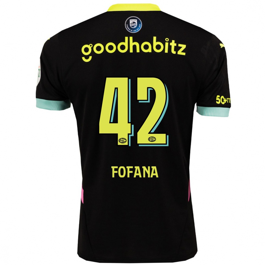 Kids Football Fode Fofana #42 Black Yellow Away Jersey 2024/25 T-Shirt Uk