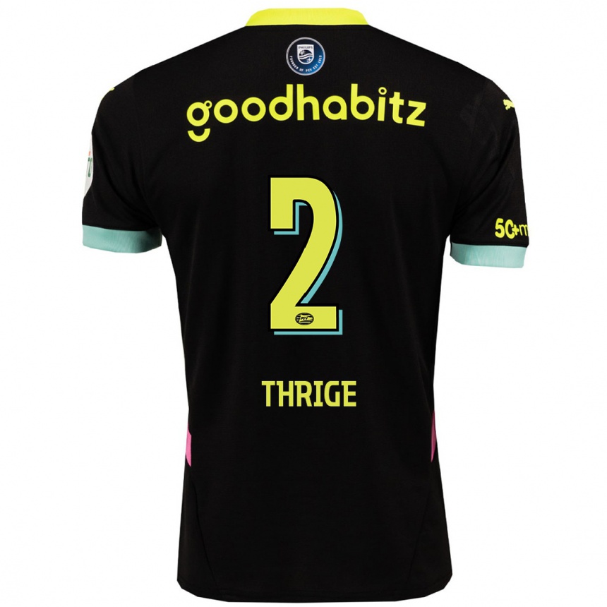 Kids Football Sara Thrige #2 Black Yellow Away Jersey 2024/25 T-Shirt Uk