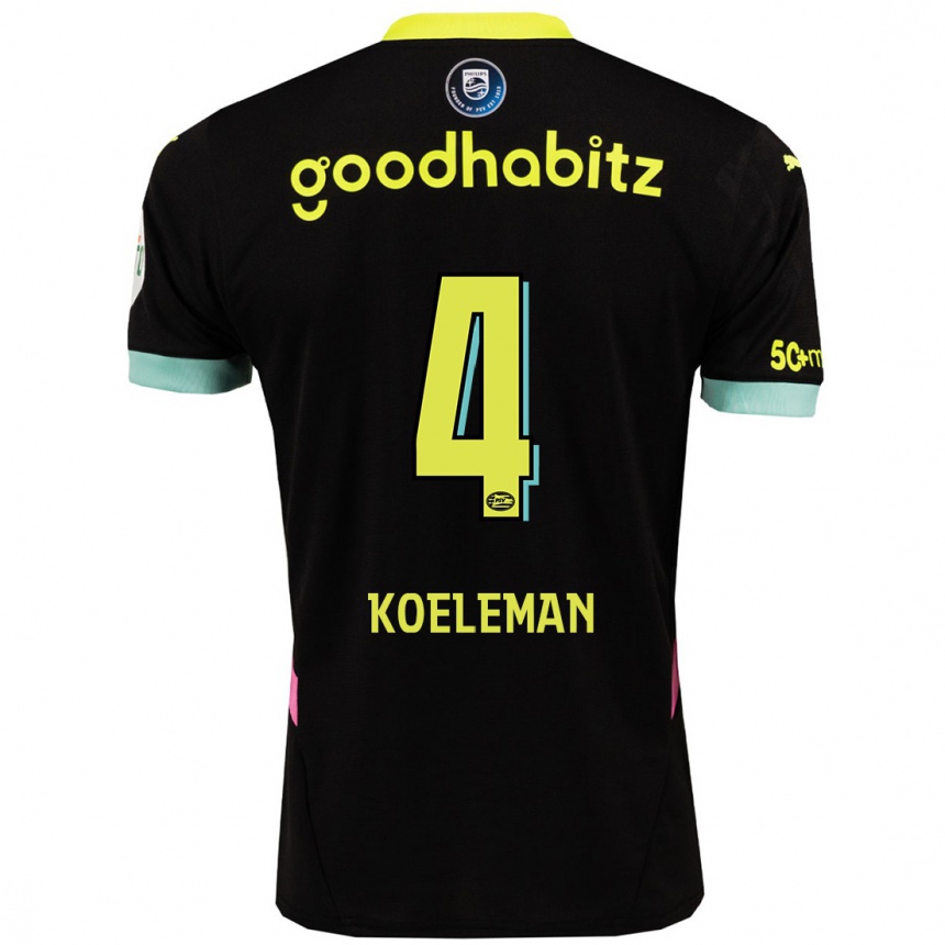 Kids Football Senna Koeleman #4 Black Yellow Away Jersey 2024/25 T-Shirt Uk