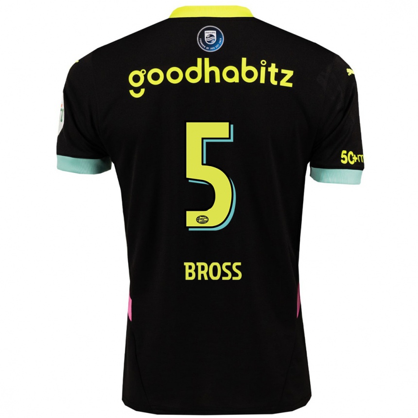 Kids Football Melanie Bross #5 Black Yellow Away Jersey 2024/25 T-Shirt Uk