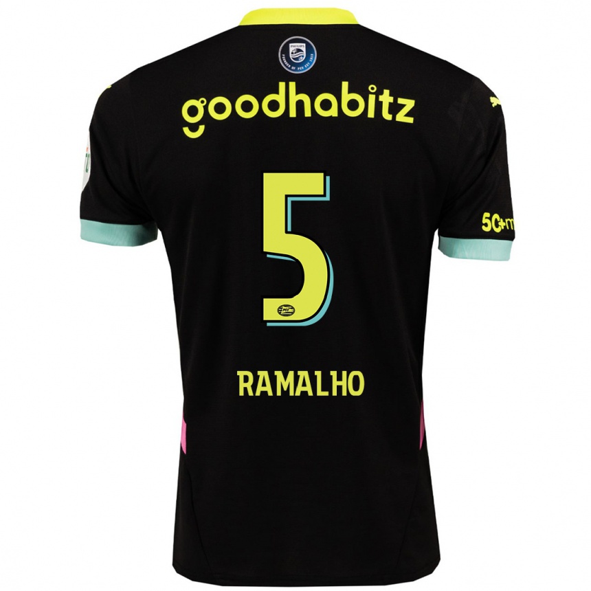 Kids Football André Ramalho #5 Black Yellow Away Jersey 2024/25 T-Shirt Uk