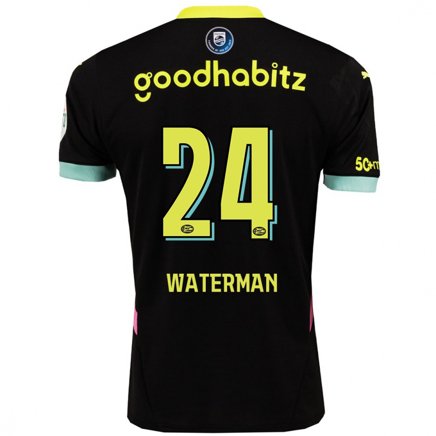 Kids Football Boy Waterman #24 Black Yellow Away Jersey 2024/25 T-Shirt Uk