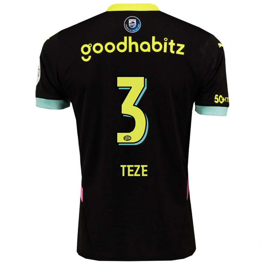 Kids Football Jordan Teze #3 Black Yellow Away Jersey 2024/25 T-Shirt Uk