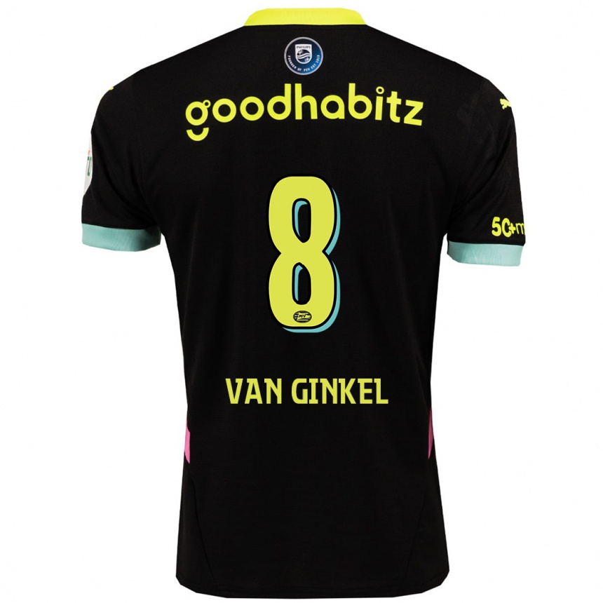 Kids Football Marco Van Ginkel #8 Black Yellow Away Jersey 2024/25 T-Shirt Uk