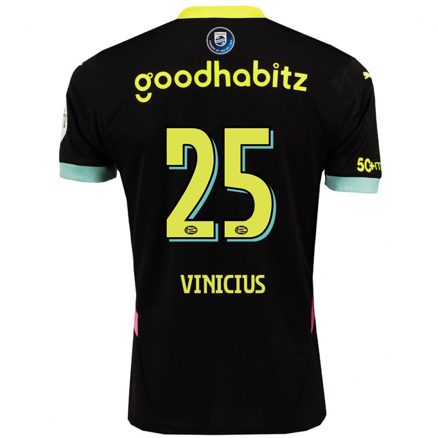 Kids Football Carlos Vinicius #25 Black Yellow Away Jersey 2024/25 T-Shirt Uk