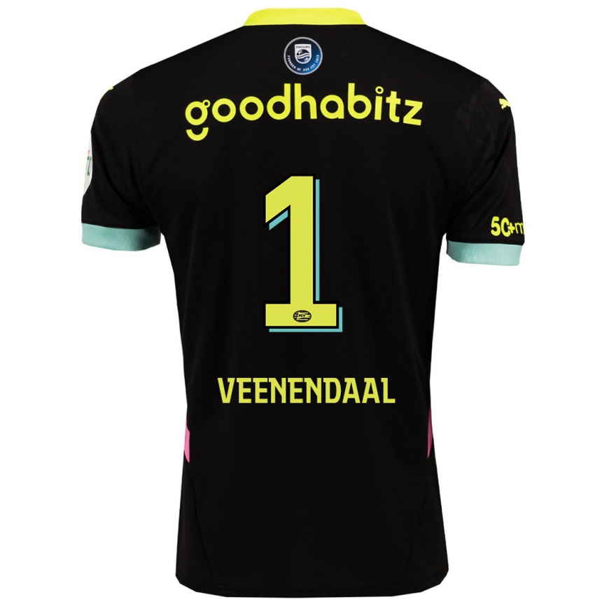 Kids Football Sari Van Veenendaal #1 Black Yellow Away Jersey 2024/25 T-Shirt Uk